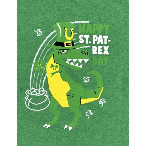 St Patrick’s Day Boys Dino T-Shirt Sz 7-8 Tee Green Happy St Pat-Rex Day Irish - Picture 2 of 7